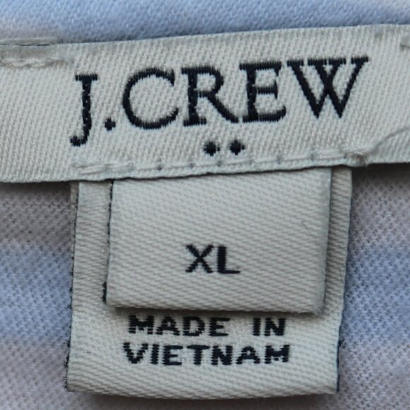 J Crew Periwinkle Blue White Stripe Round Neck Tie Cuff Cotton Tee Sz LARGE - Picture 6 of 7